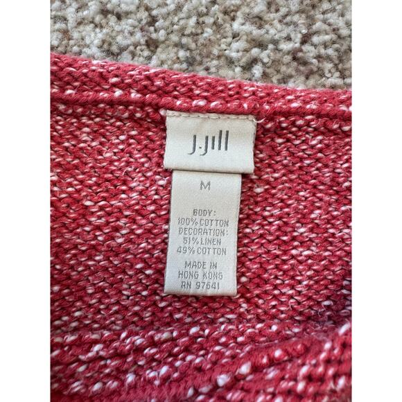 J. Jill Women's Cotton Sweater, Size Small, Red/Cream pattern, slightly cropped - Picture 3 of 7